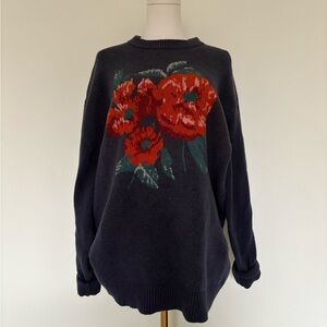 Abercrombie & Fitch Floral Sweater - Navy with Red and Green